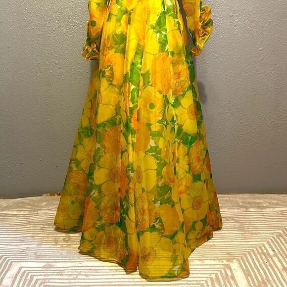 Coco California vintage yellow and green floral maxi dress. No size tag. - Picture 4 of 12